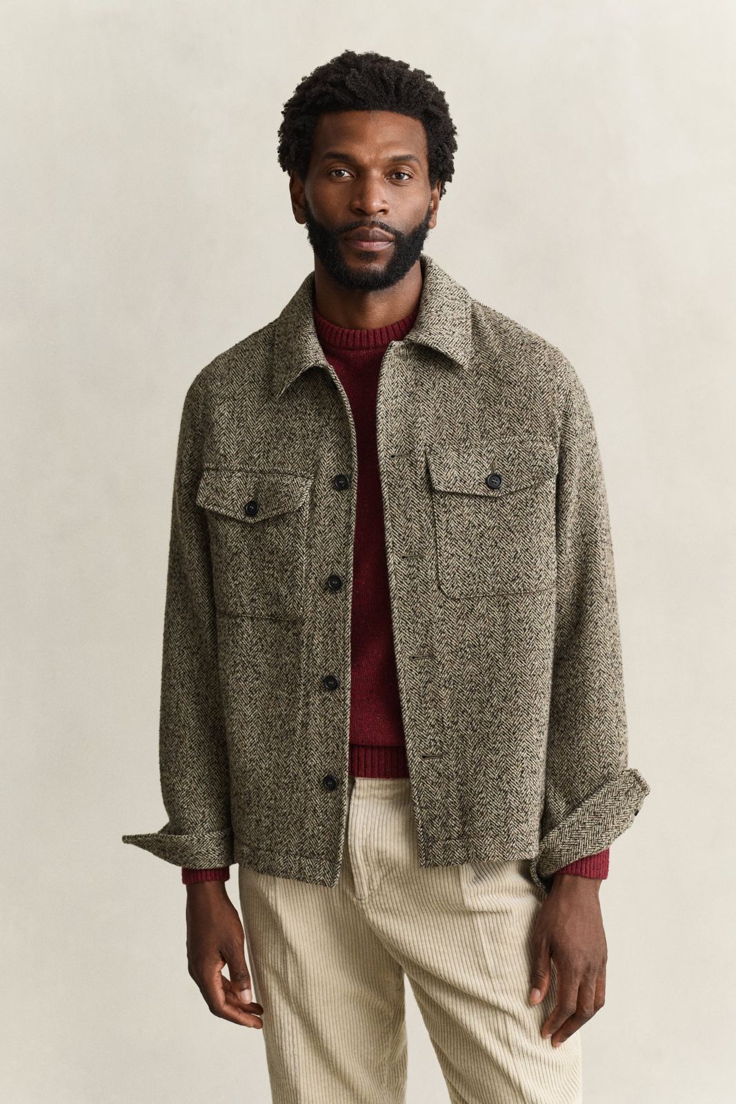 Herringbone Overshirt - BLACK BROWN