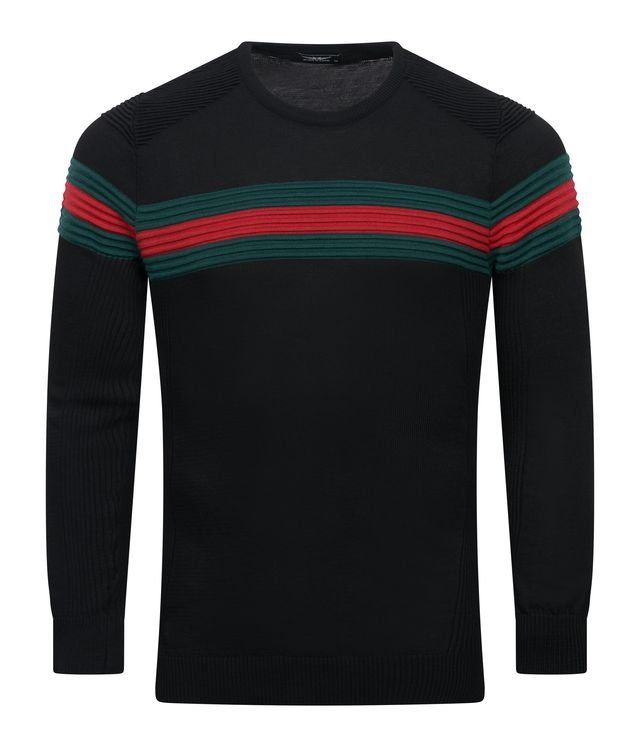 Crew Neck With Red & Green Stripe