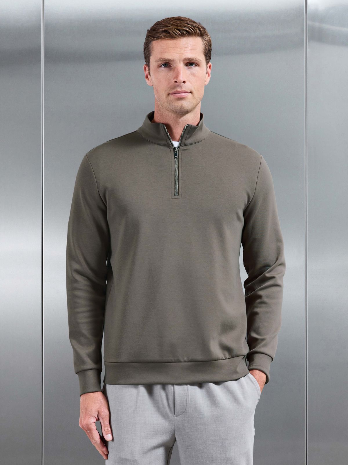 Interlock Jersey Half Zip in Taupe