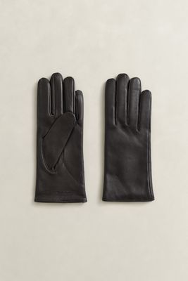 Cashmere Lined Leather Gloves - BLACK