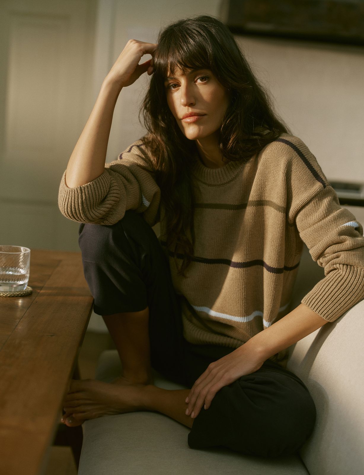 Cornwall Jumper: Cotton, Sand And Blue Multi Stripe