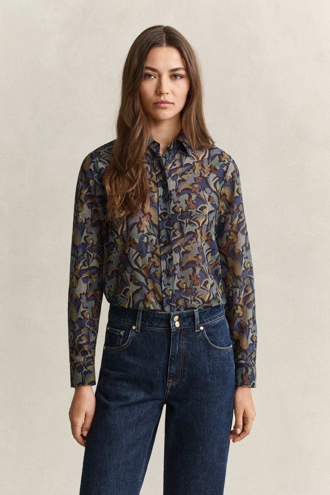 Printed Cotton Silk Shirt - EVENING BLUE