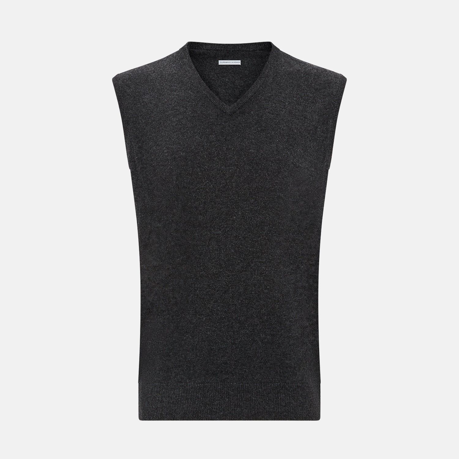 Charcoal Grey Melange V-neck Sleeveless Cashmere Vest