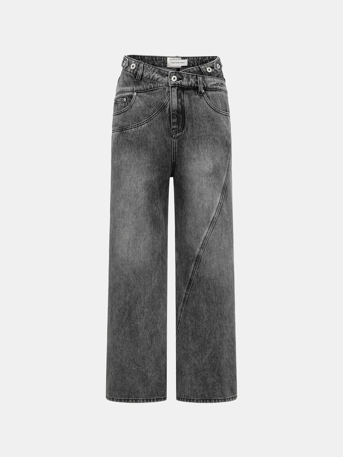 Cross Waistband Straight Leg Jeans