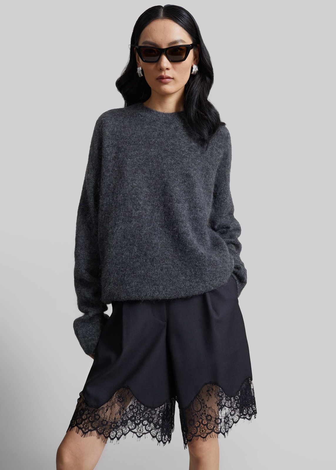 Timea Mohair Fuzzy Sweater - Dark Grey