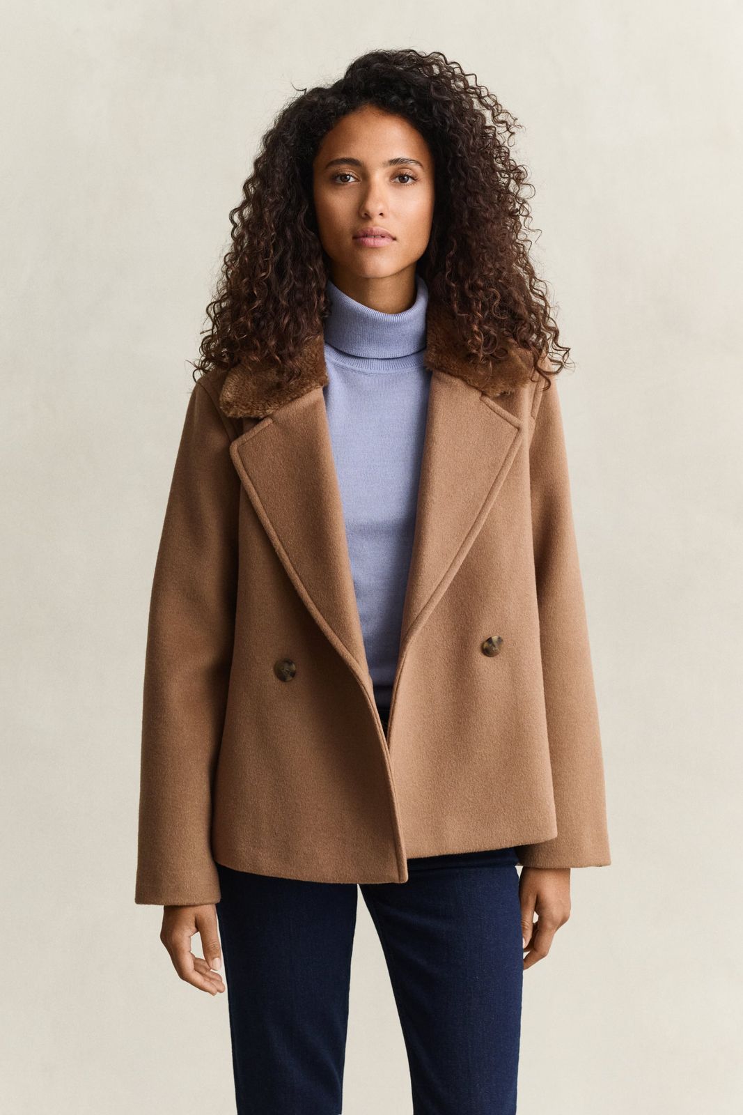Faux Fur Collar Jacket - WARM KHAKI