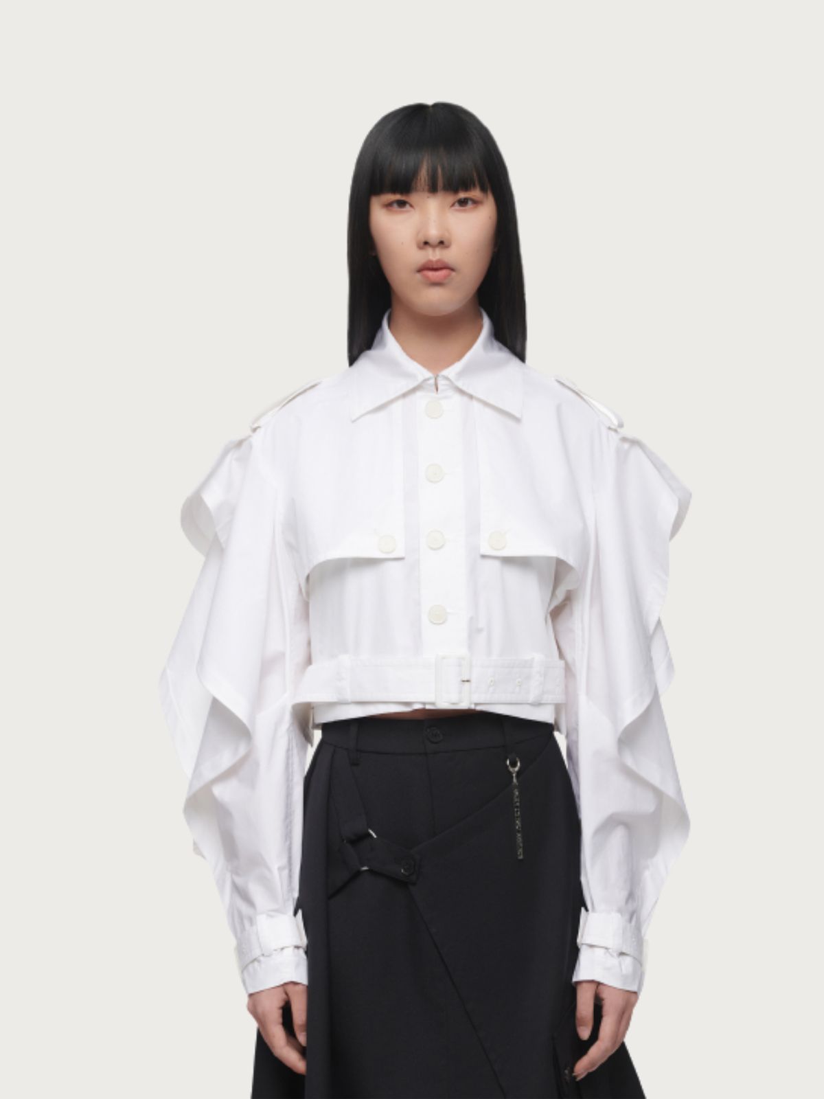 COTTON SHIRTING DRAPED BELL-SLEEVE JACKET