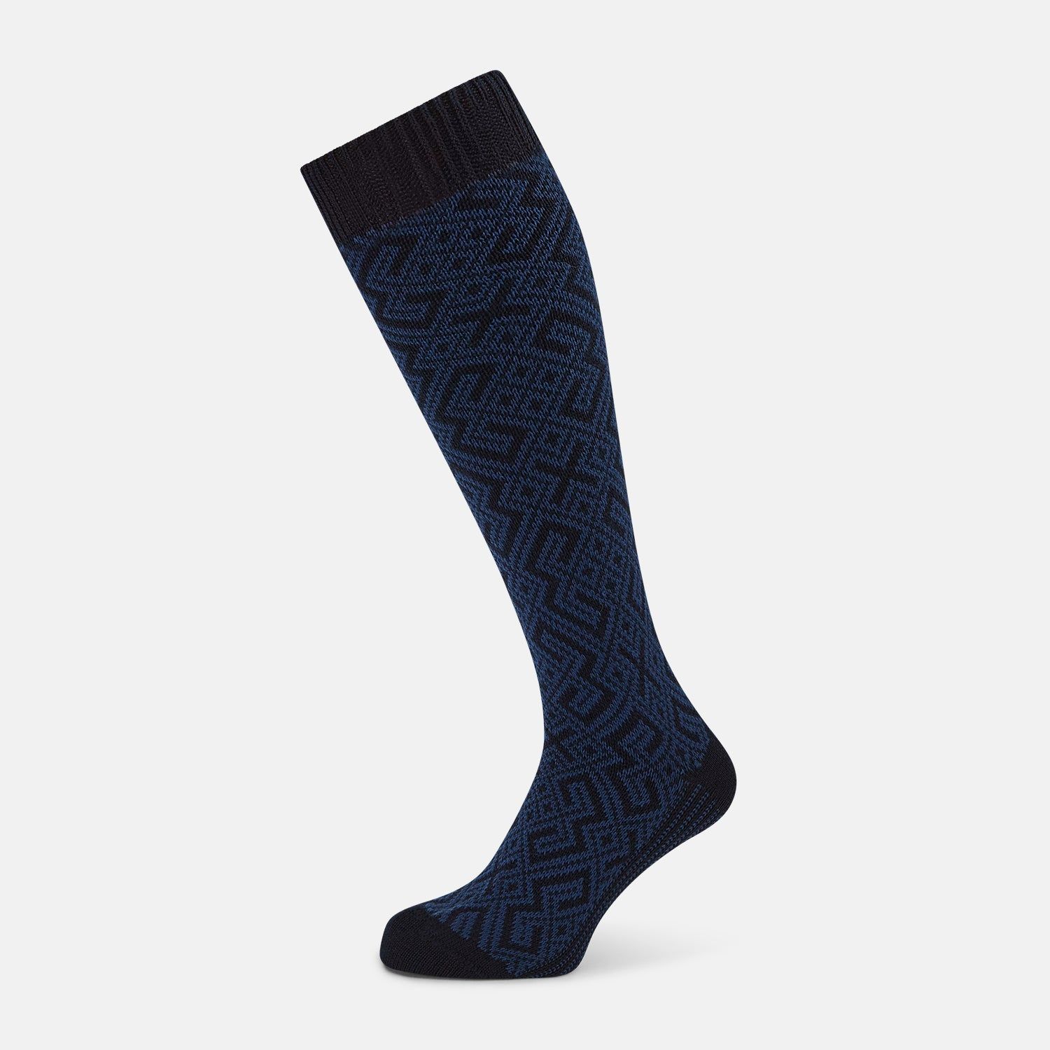 Denim Navy Motif Wool Long Socks