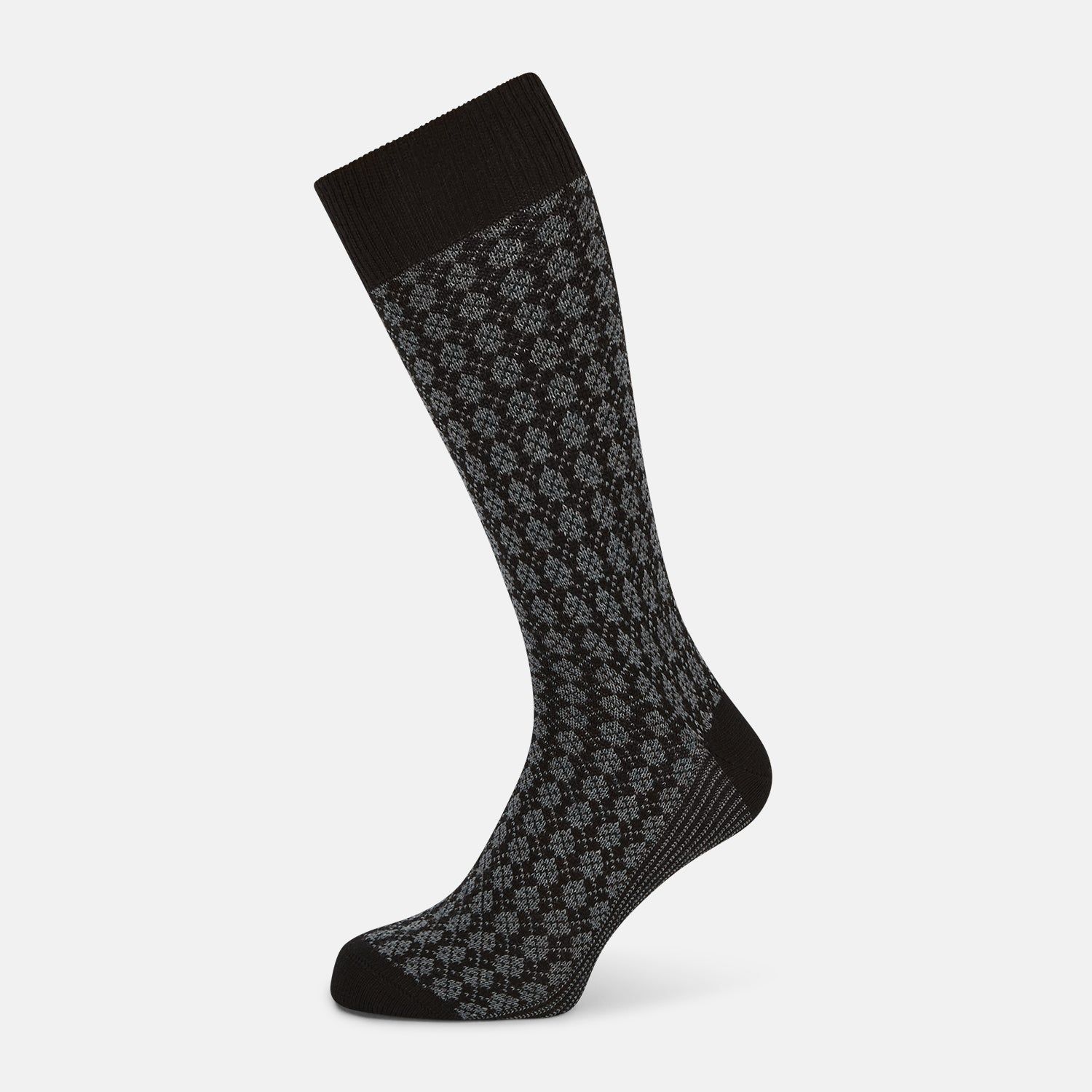 Charcoal Melange Antique Motif Wool Mid-length Socks