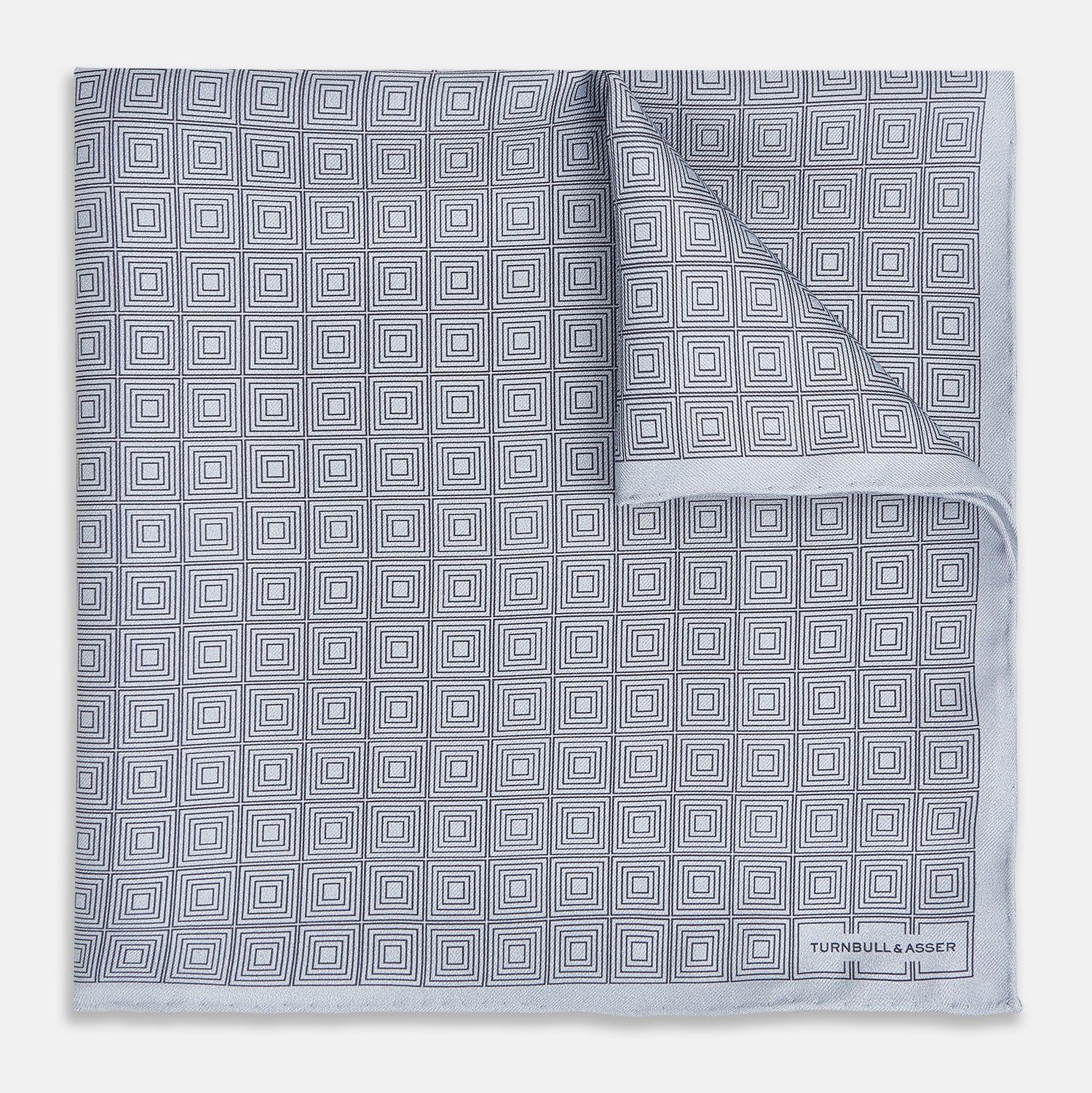 Geometric Silver Pocket Square In Silk