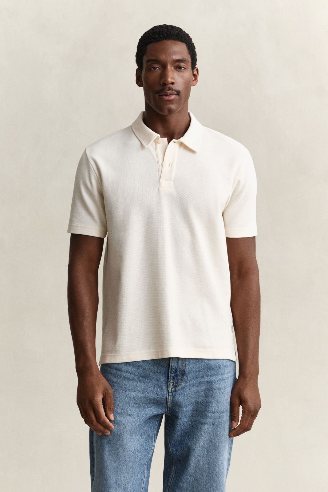 Waffle Texture Polo Shirt - EVENING BLUE