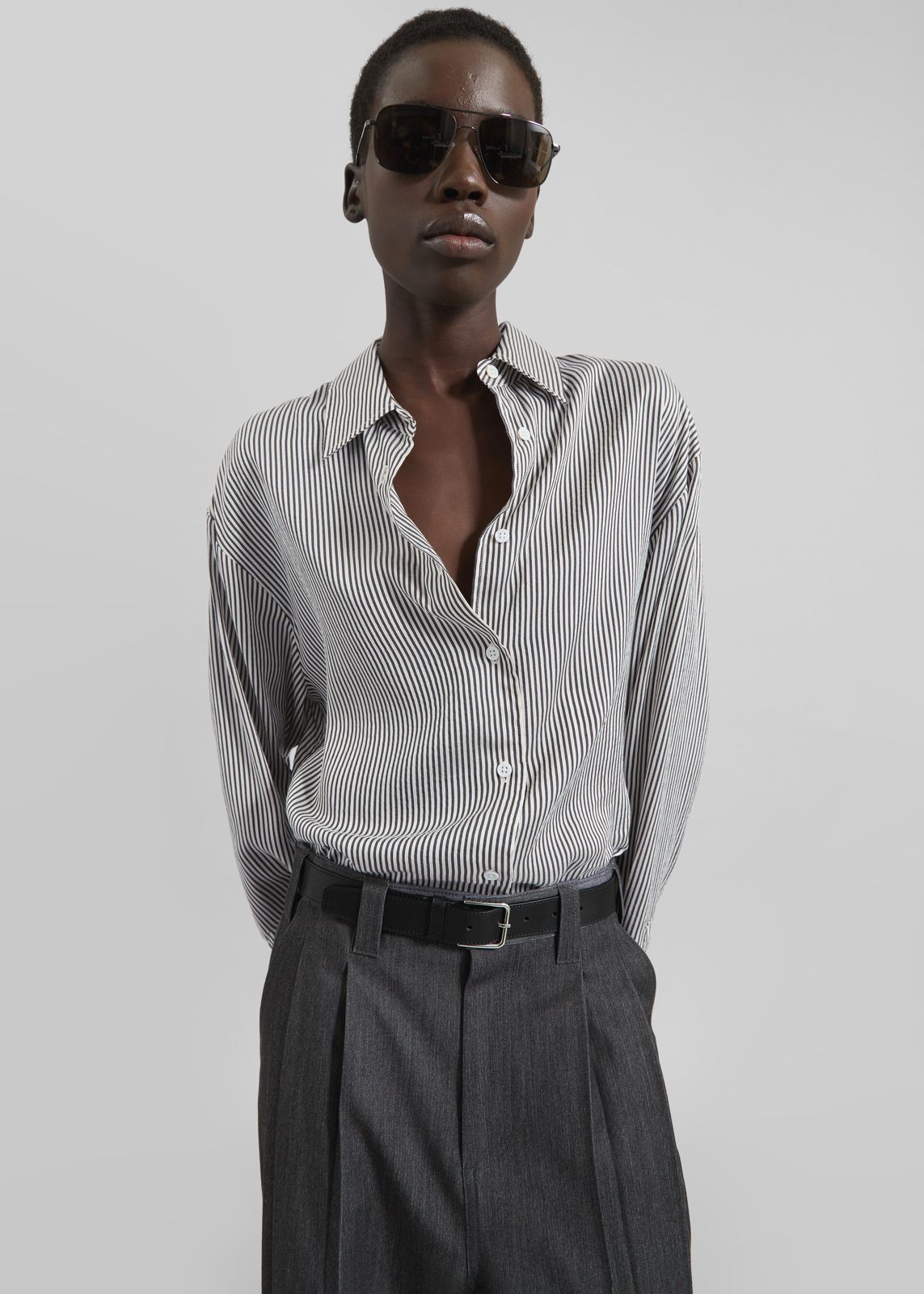 Lui Striped Silk Shirt - Black/White Stripe