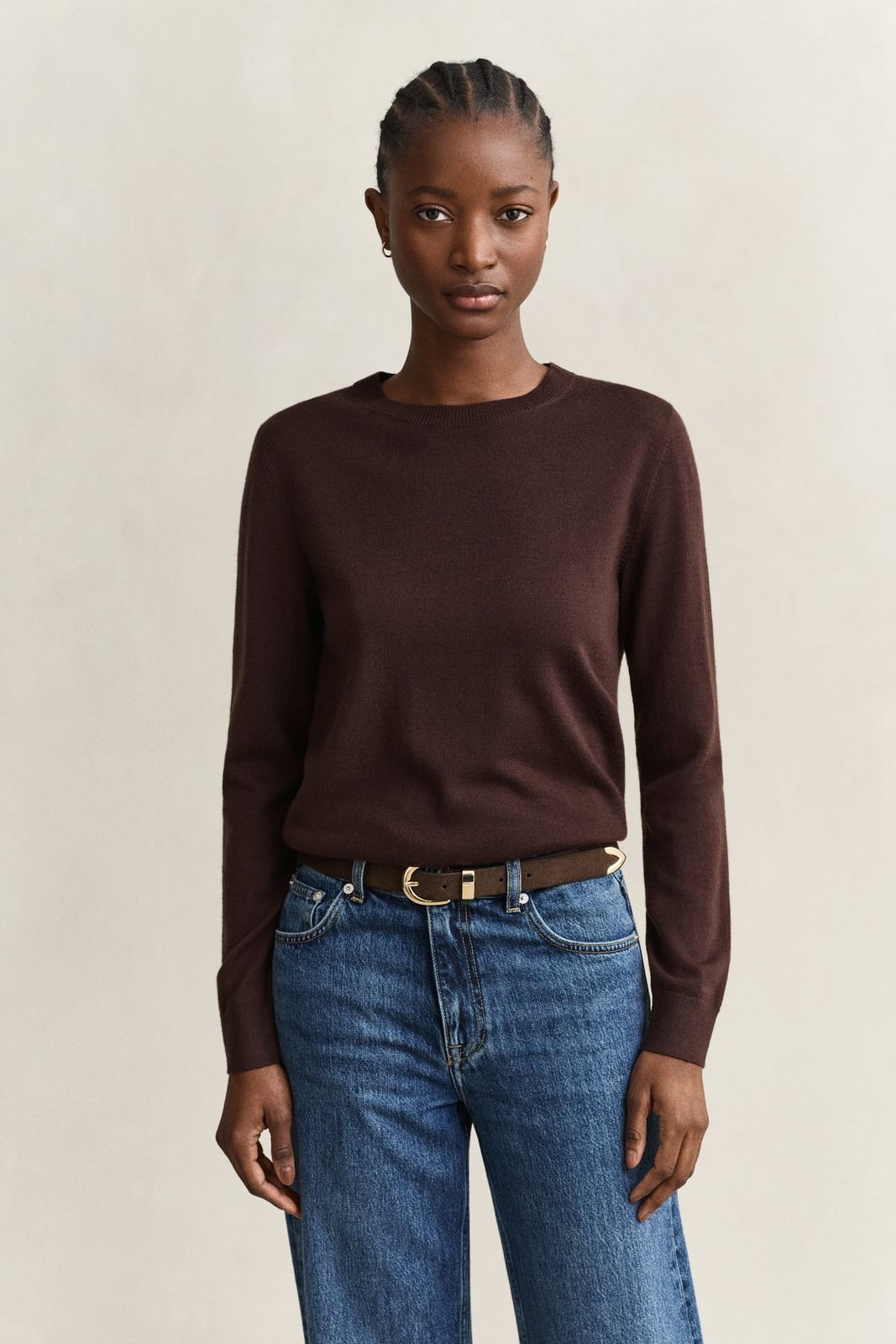 Extra Fine Merino Wool Crew Neck Sweater - DARKENED WINE