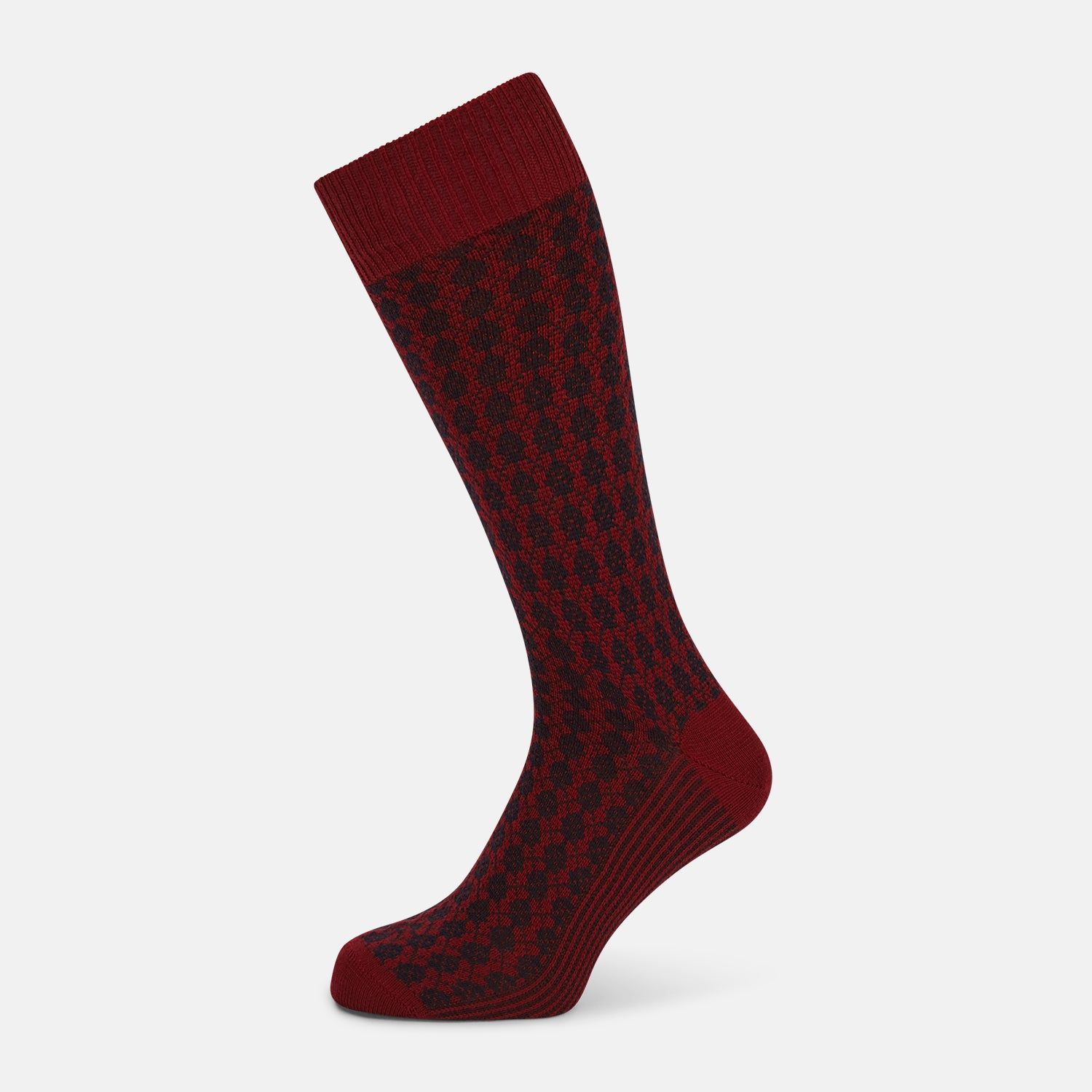 Burgundy & Navy Antique Motif Wool Mid-length Socks
