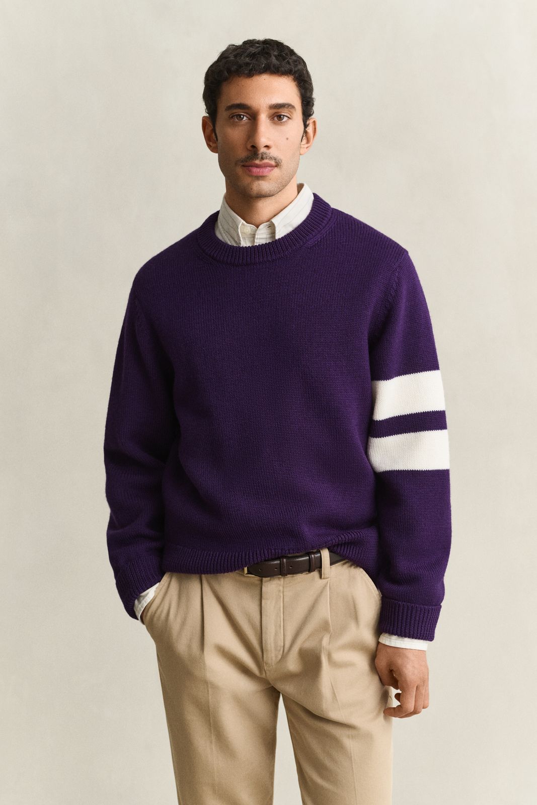 Striped Merino Wool Sweater - PANSY PURPLE