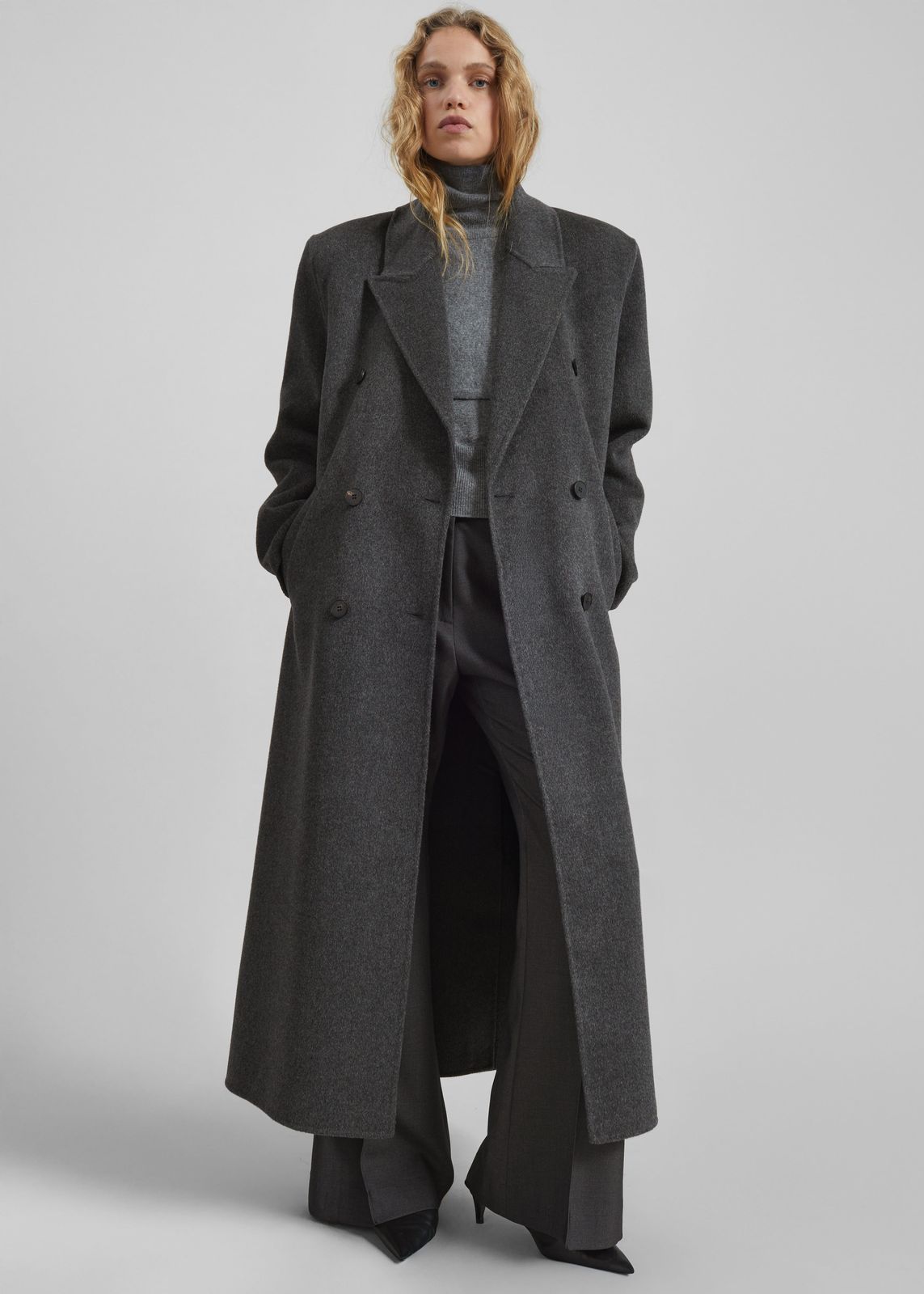 Gaia Double-Breasted Coat - Dark Grey Melange