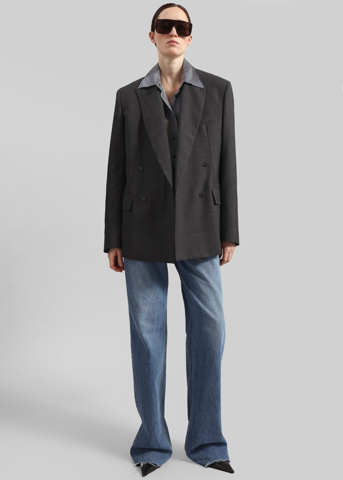 Newark Plaid Double Breasted Blazer - Dark Grey