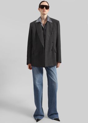 Newark Plaid Double Breasted Blazer - Dark Grey