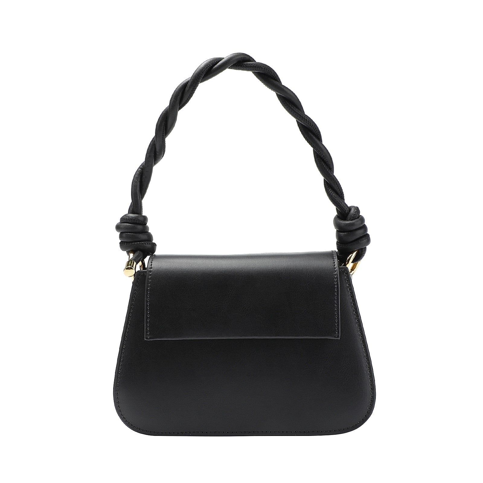 Black Braided Handle Leather Handbag with Shoulder Strap