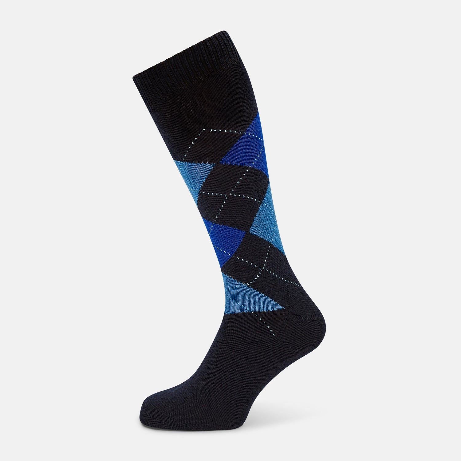 Navy & Royal Blue Check Wool Mid-length Socks