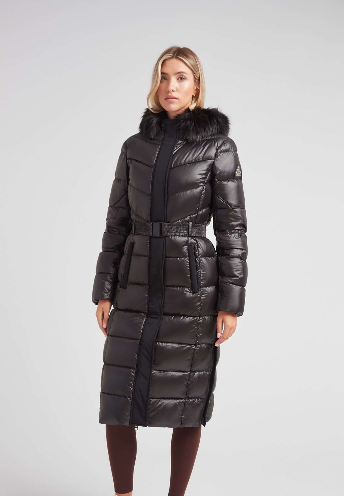 Diamond Belted Extra Long Down Coat Lux Black