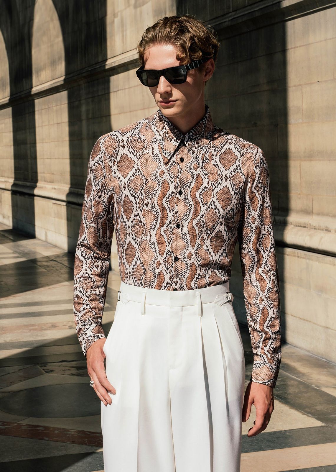 Brown Snake Print Viscose Shirt