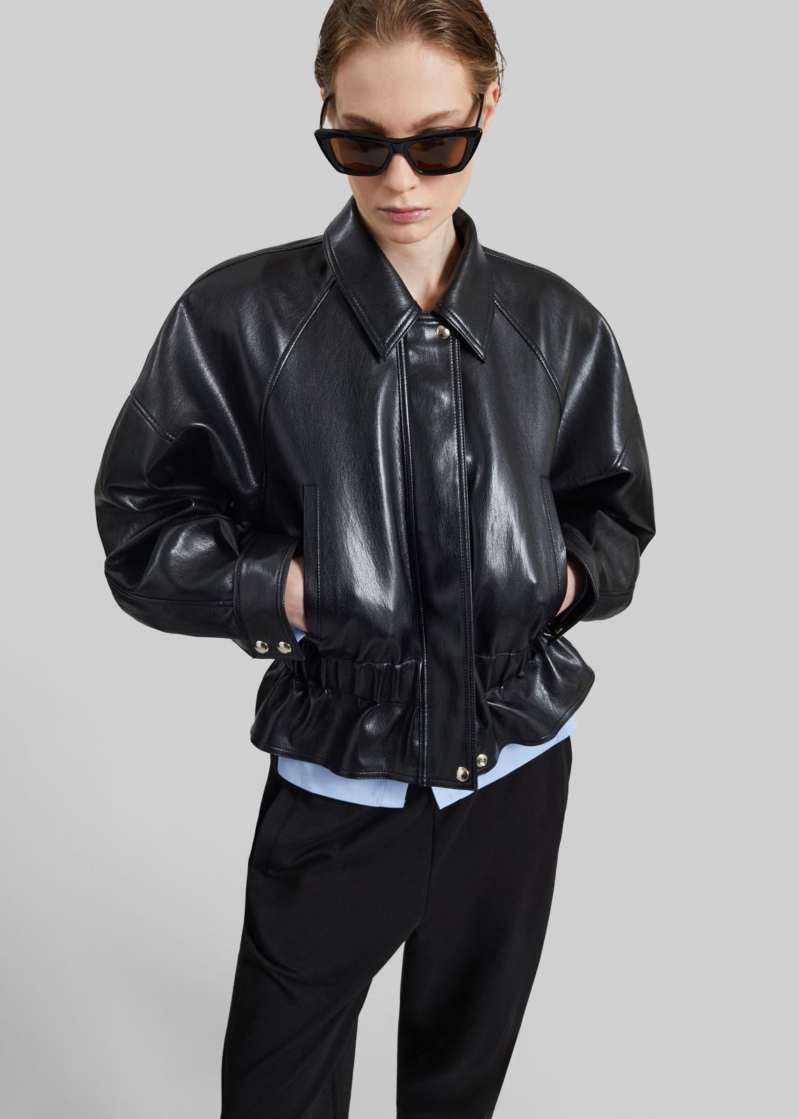 Kalsta Faux Leather Peplum Jacket - Black