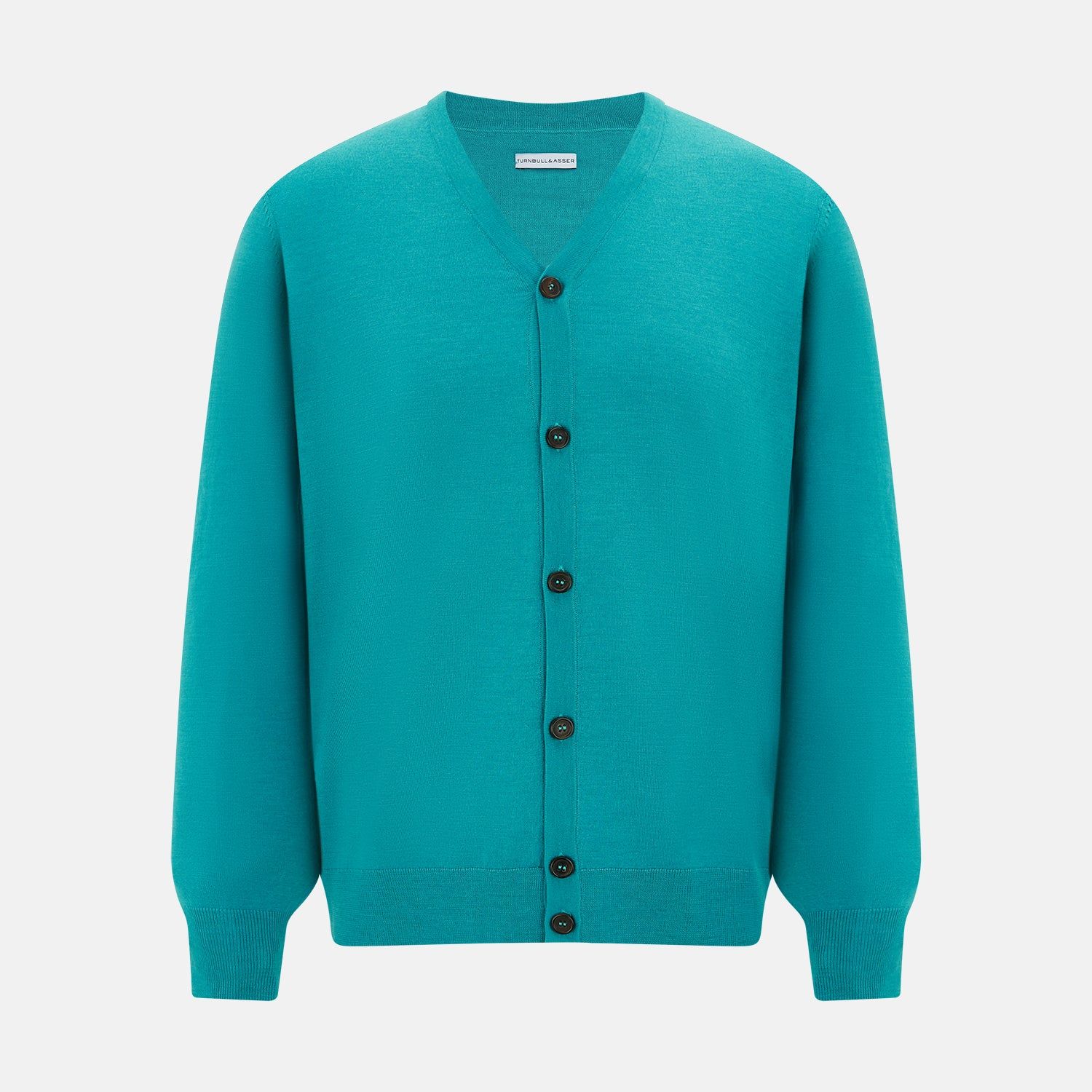 Turquoise Fine Merino V-neck Cardigan
