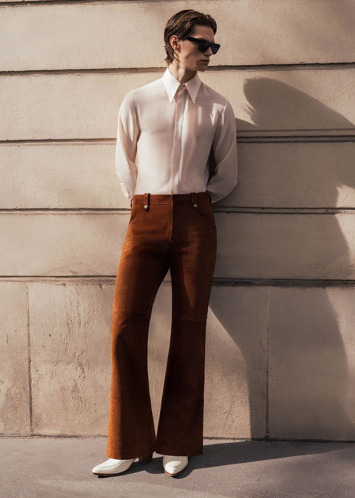 Brown Suede Leather Pin Belt Flare