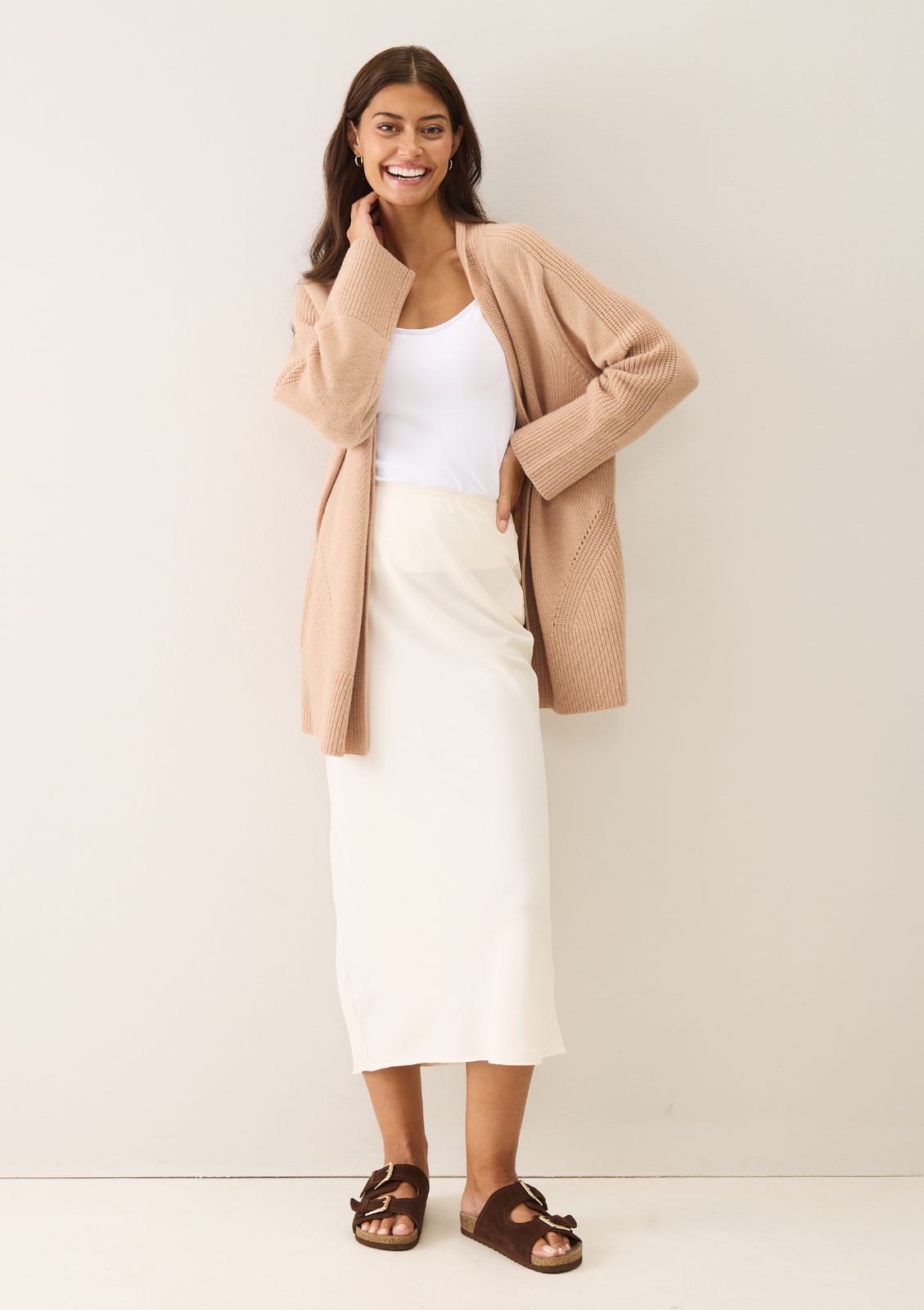 Ribbed Detail Edge To Edge Cardigan In Toffee