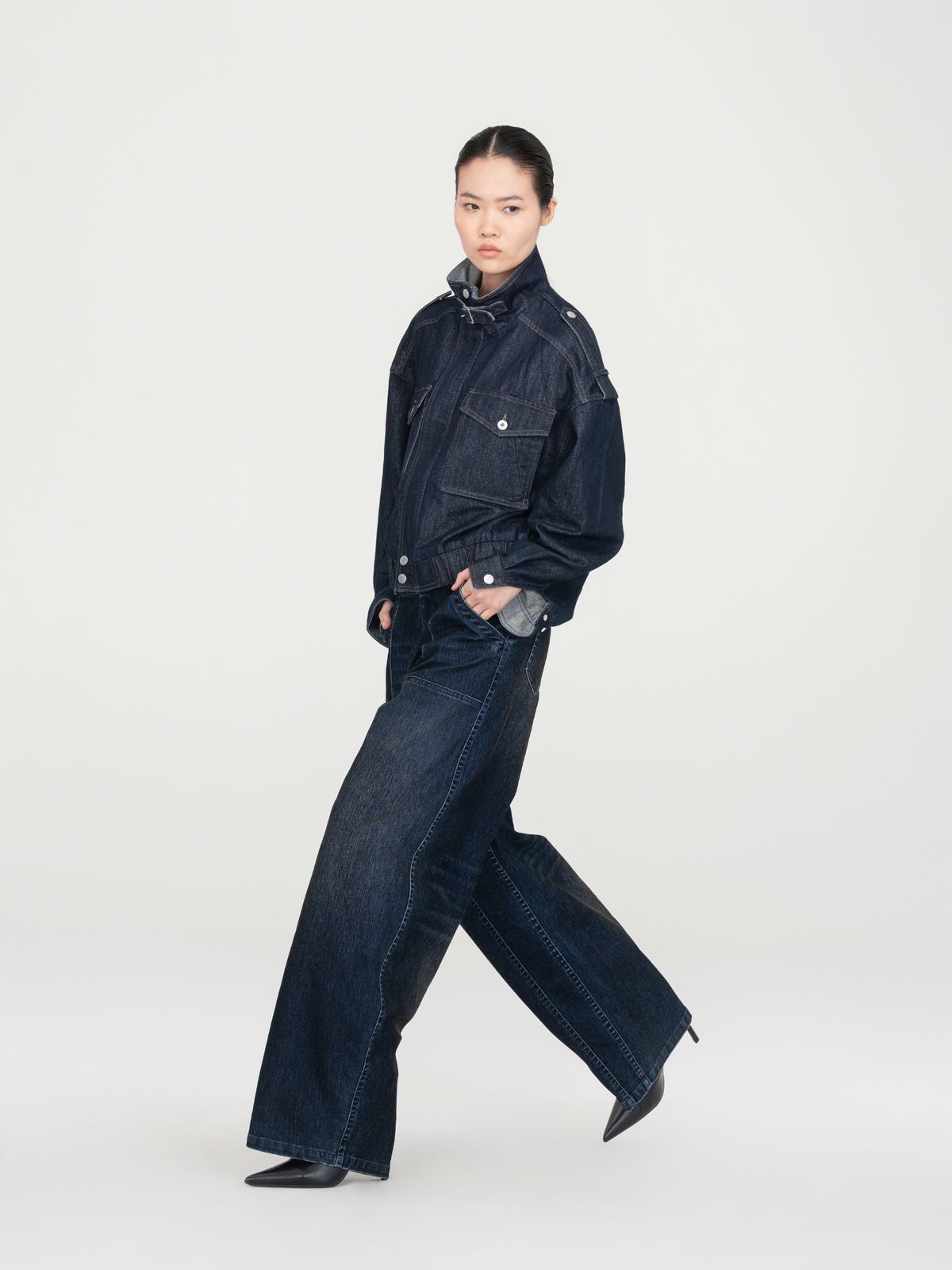 NAVY FLOCKED JEANS