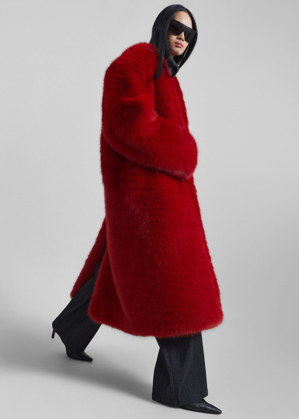 Destiny Padded Faux Fur Coat - Red