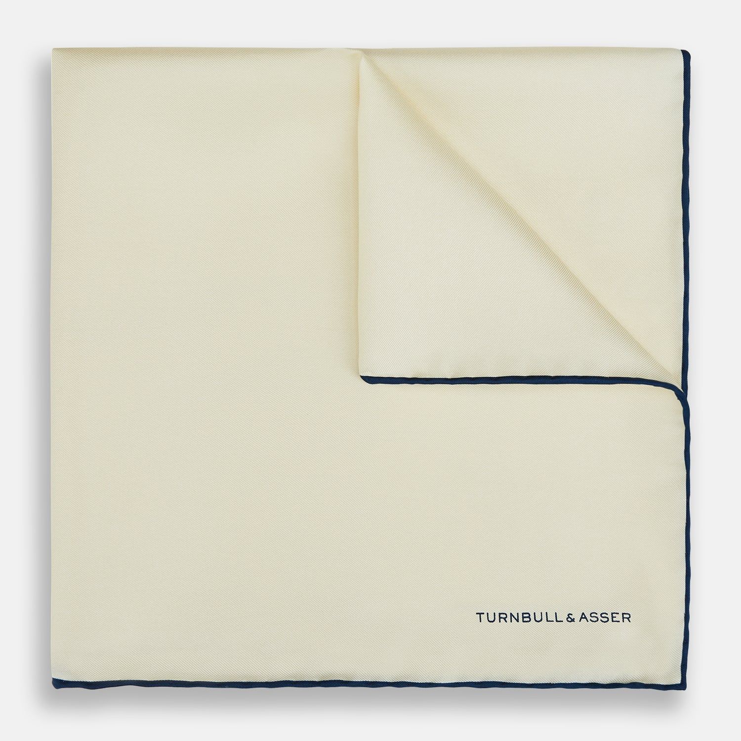 Ecru And Navy Blue Piped Silk Pocket Square