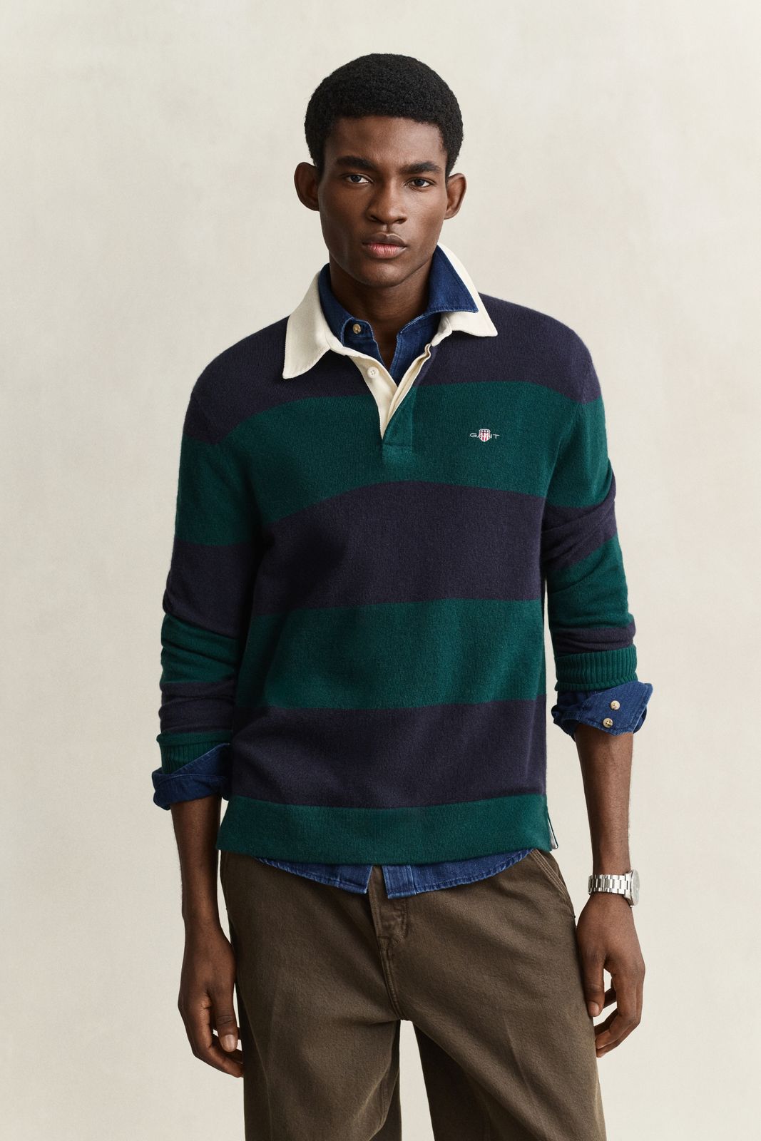 Barstriped Lambswool Rugger - DARK EMERALD