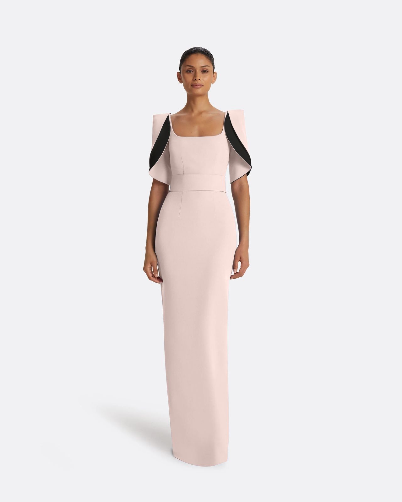 Dara Long Dress in Pale Pink & Black