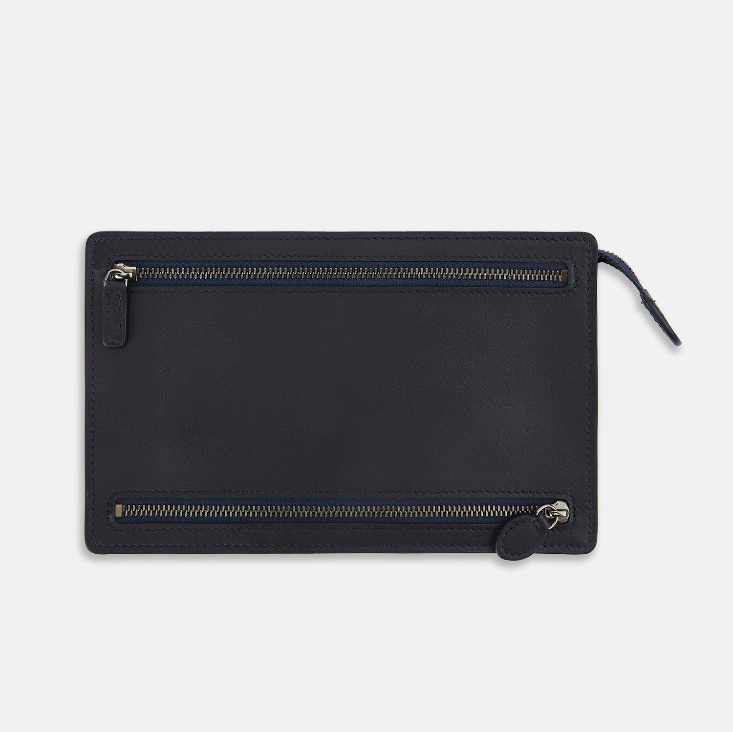 Navy Leather Zip Envelope Pouch