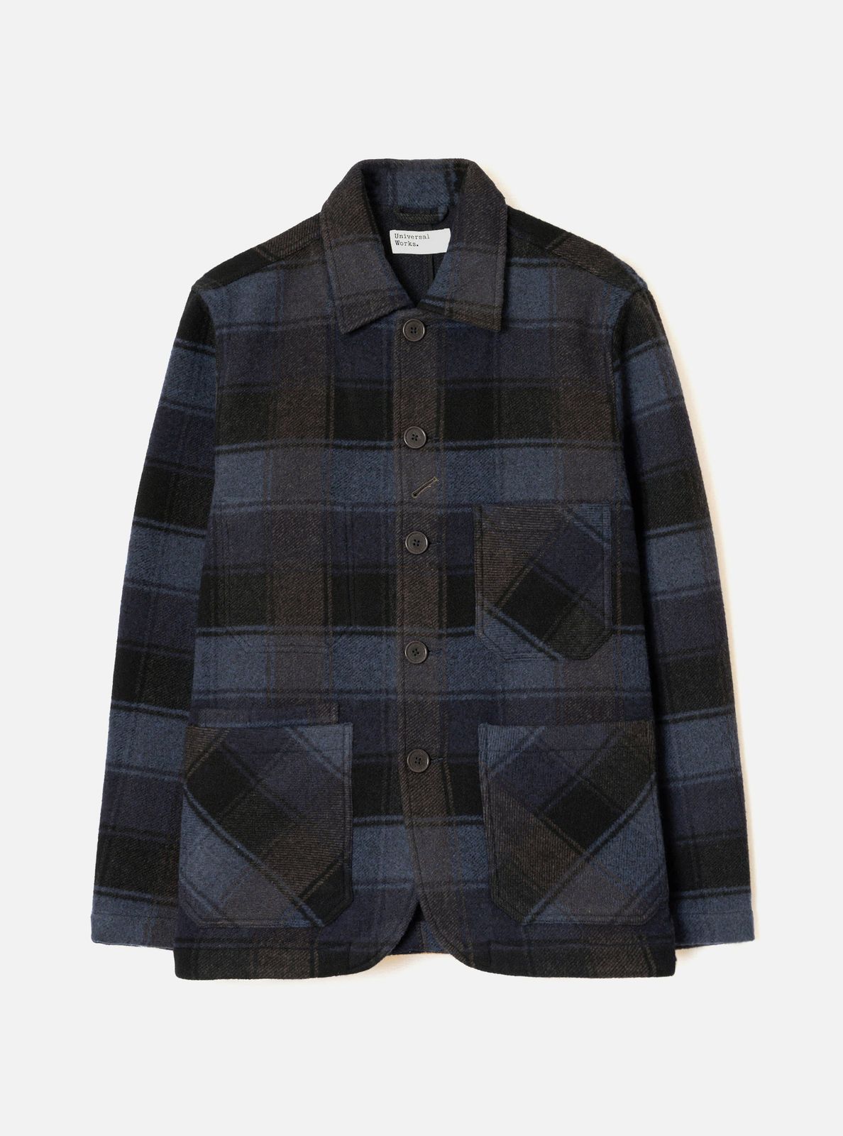 Navy/brown Berlin Wool Check Og Bakers Chore Jacket