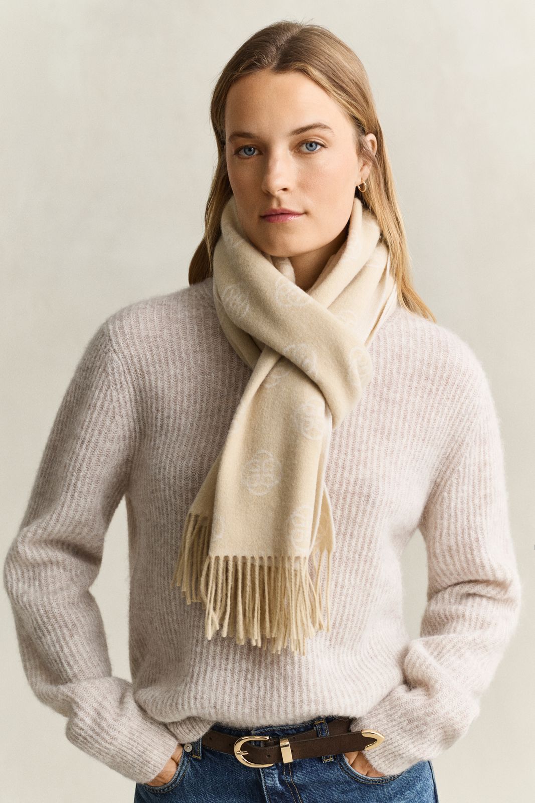 Monogram Wool Scarf - OAT BEIGE