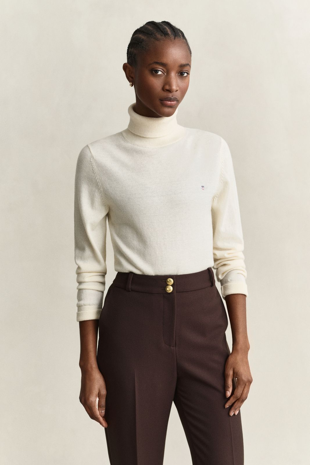 Wool Cotton Turtleneck Sweater - DARKENED WINE