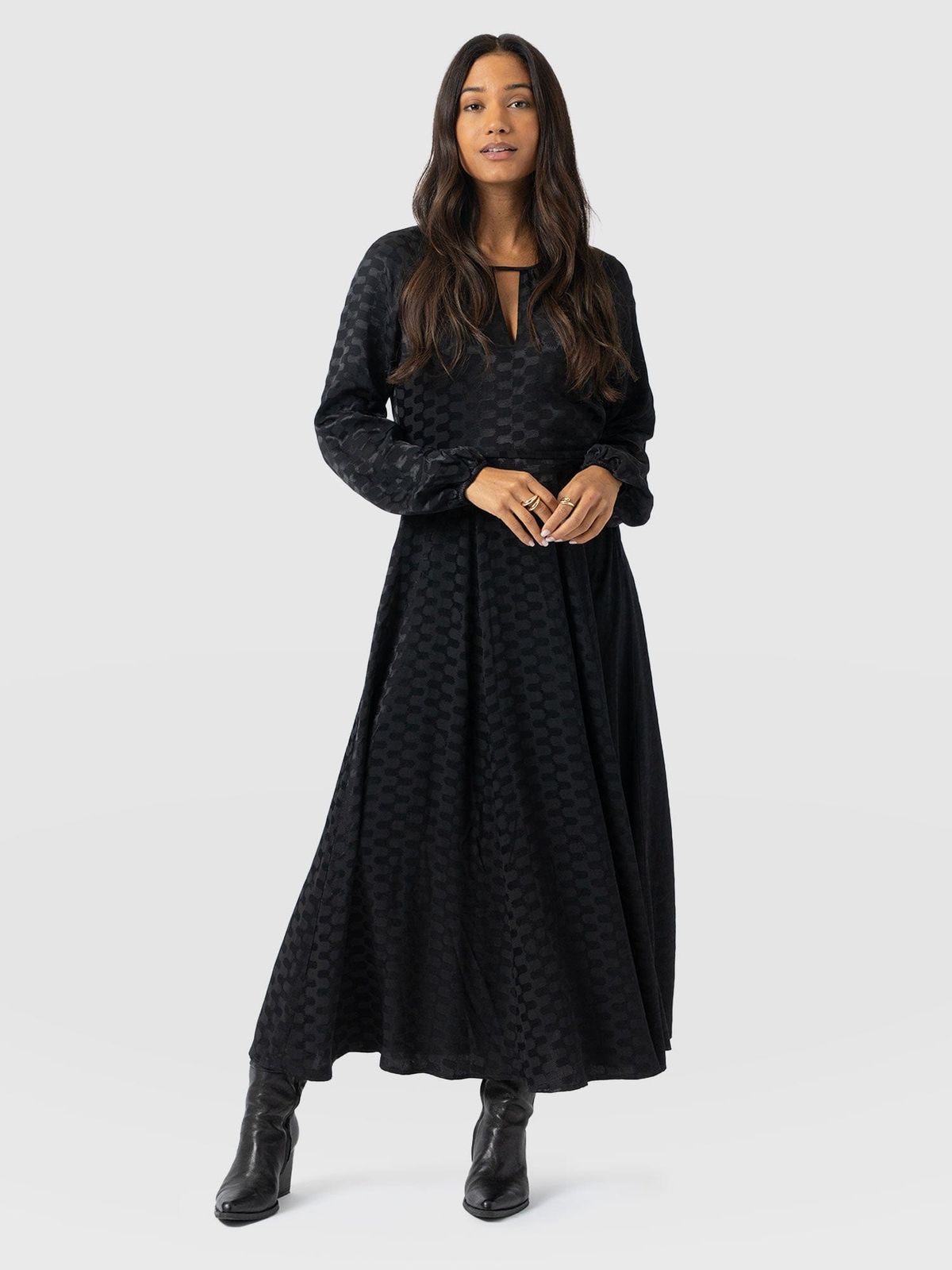 Ruby Flare Maxi Dress - Black Jacquard