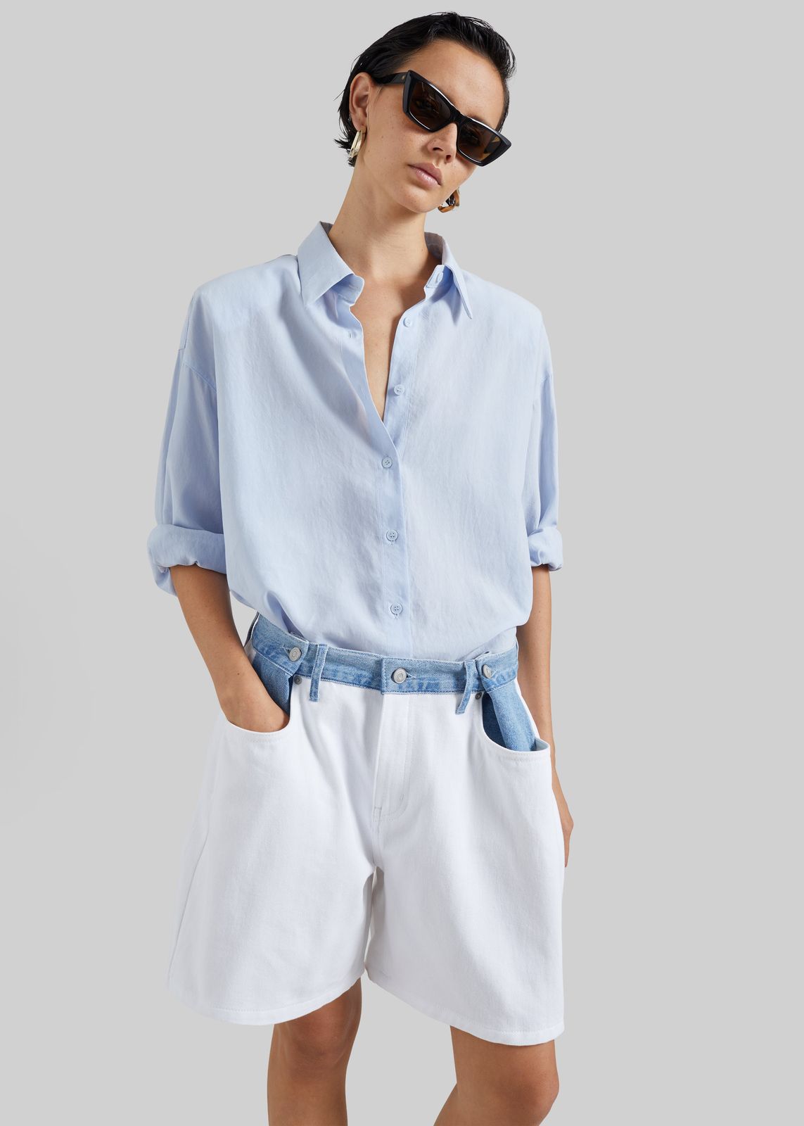 Hayla Contrast Denim Shorts - Off White/Blue