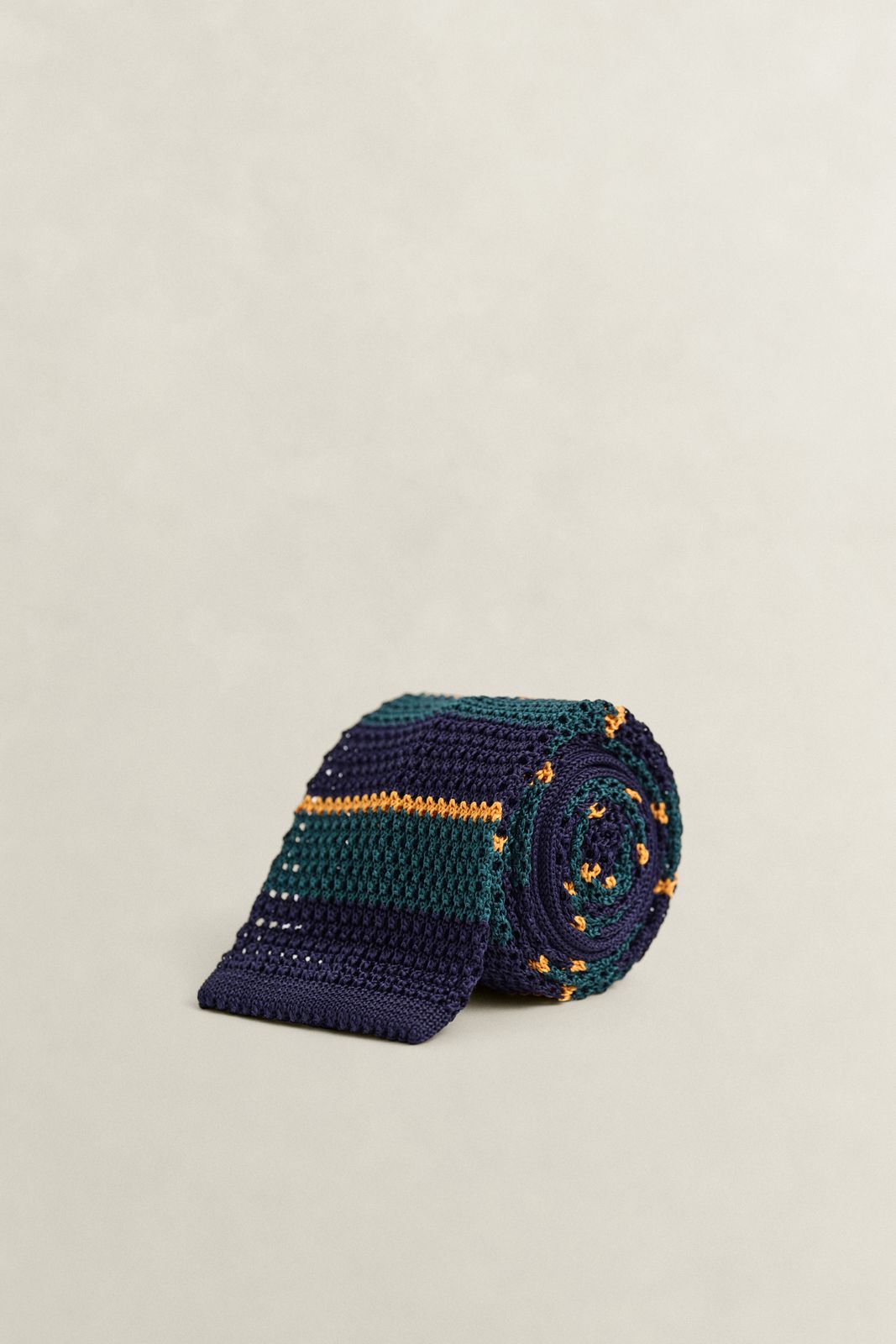 Knitted Striped Tie - TARTAN GREEN