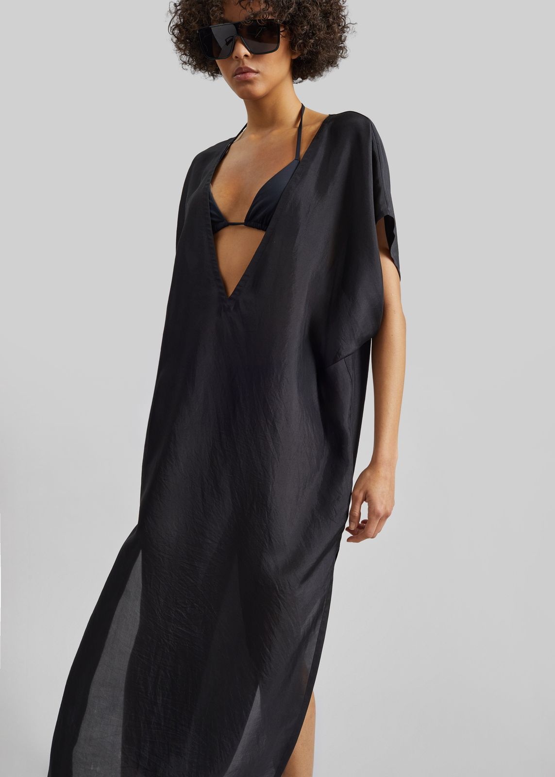 Ostuni Sheer Silk Kaftan Dress - Black