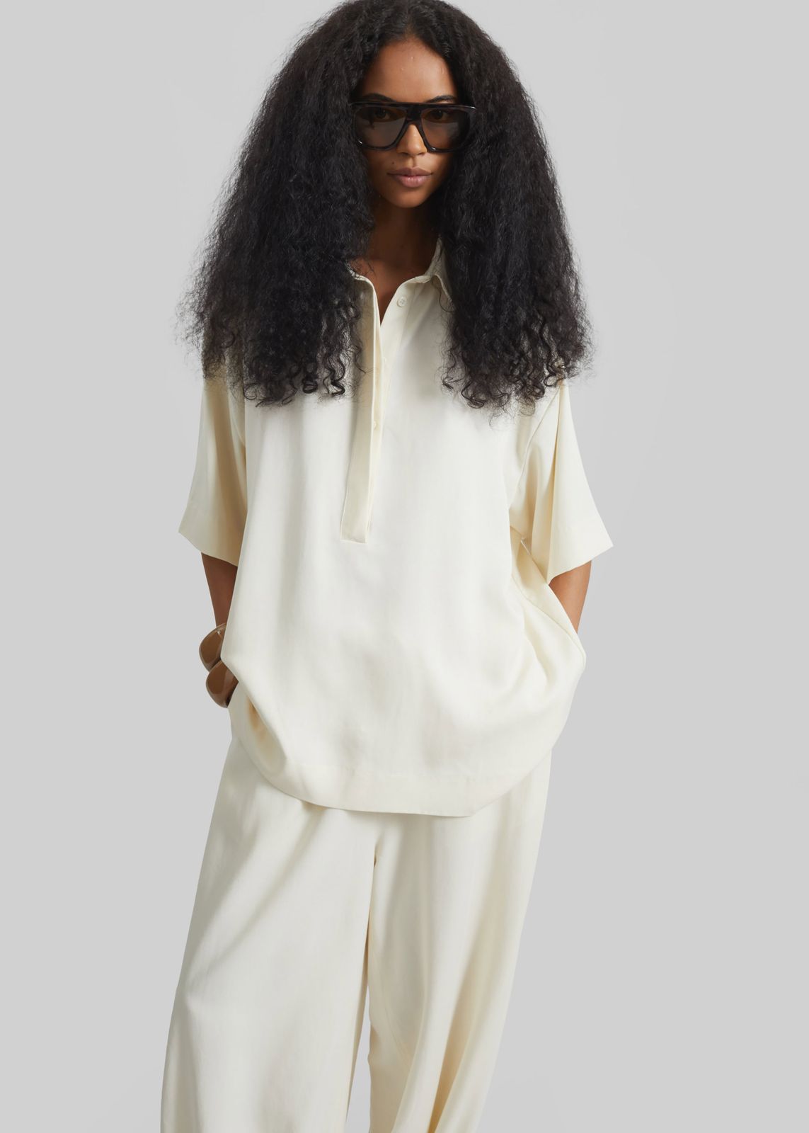 Eda Fluid Polo Shirt - Ivory