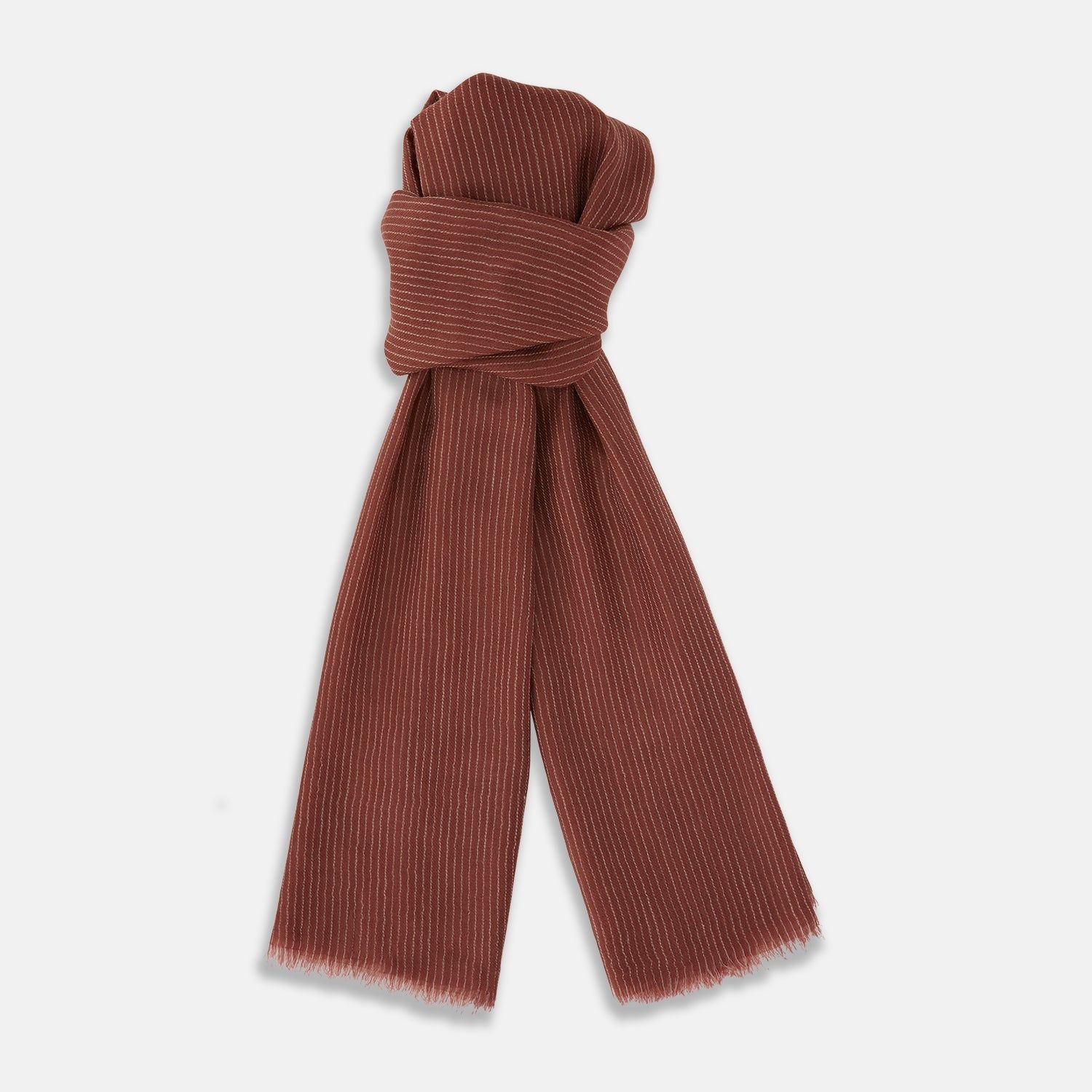 Burgundy And White Striped Cashmere Scarf