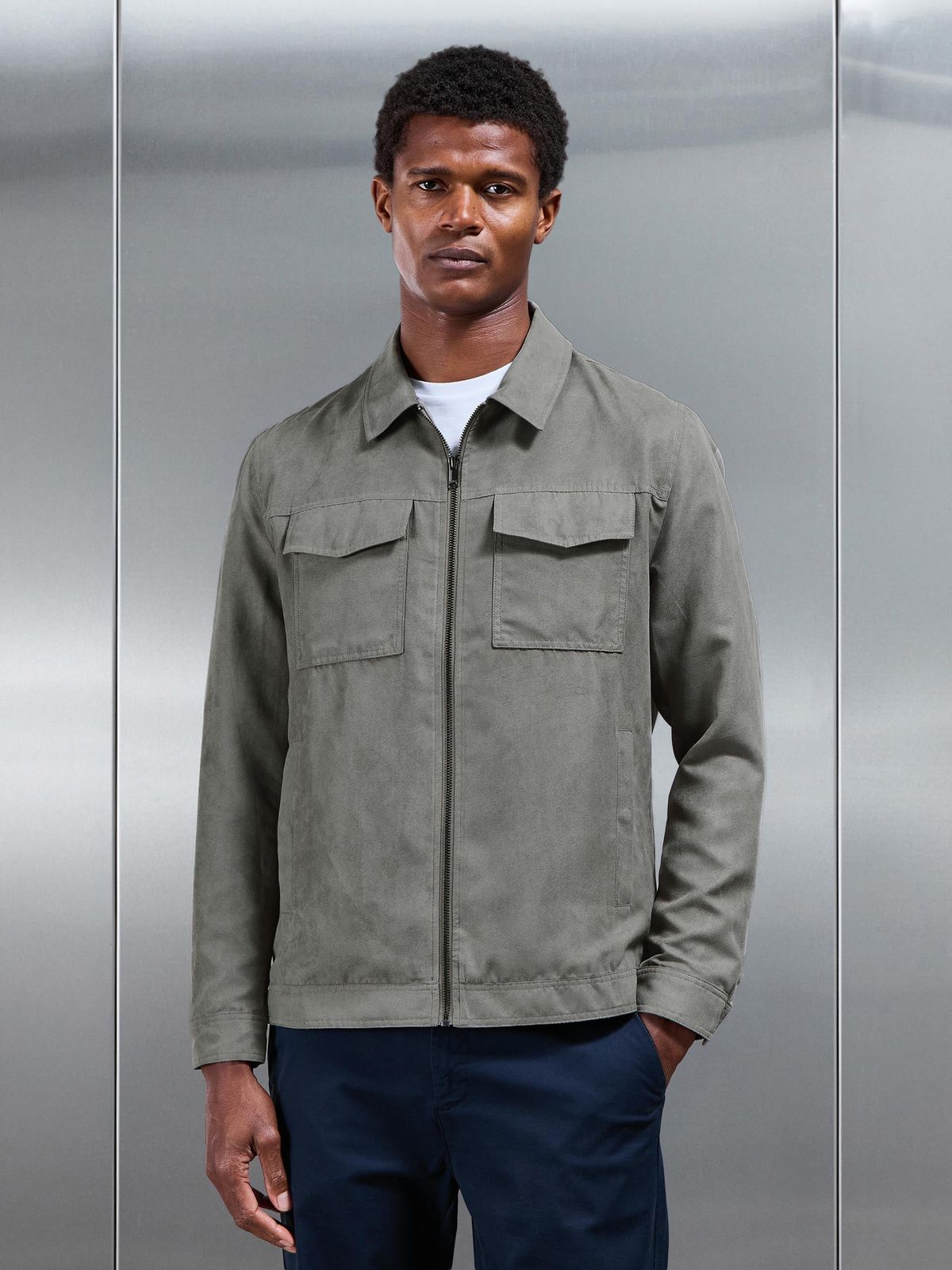 Faux Suede Jacket in Dark Stone