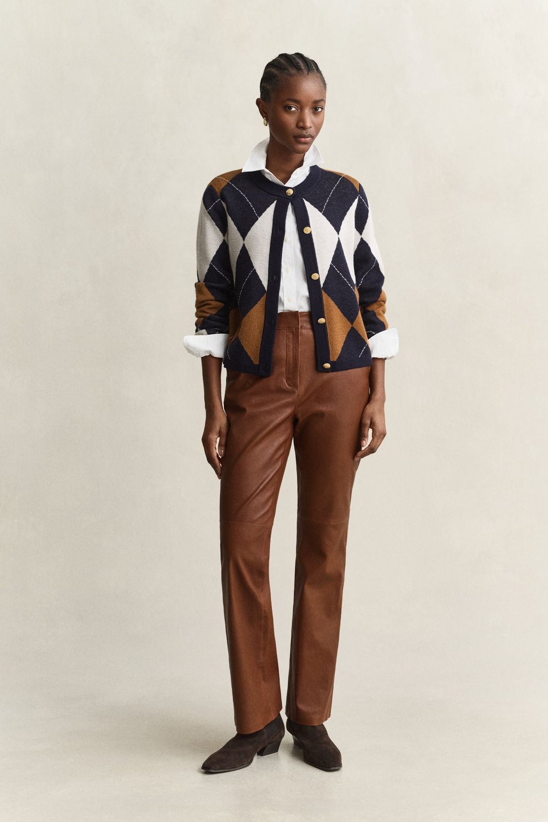 Flared Leather Pants - MAHOGANY BROWN