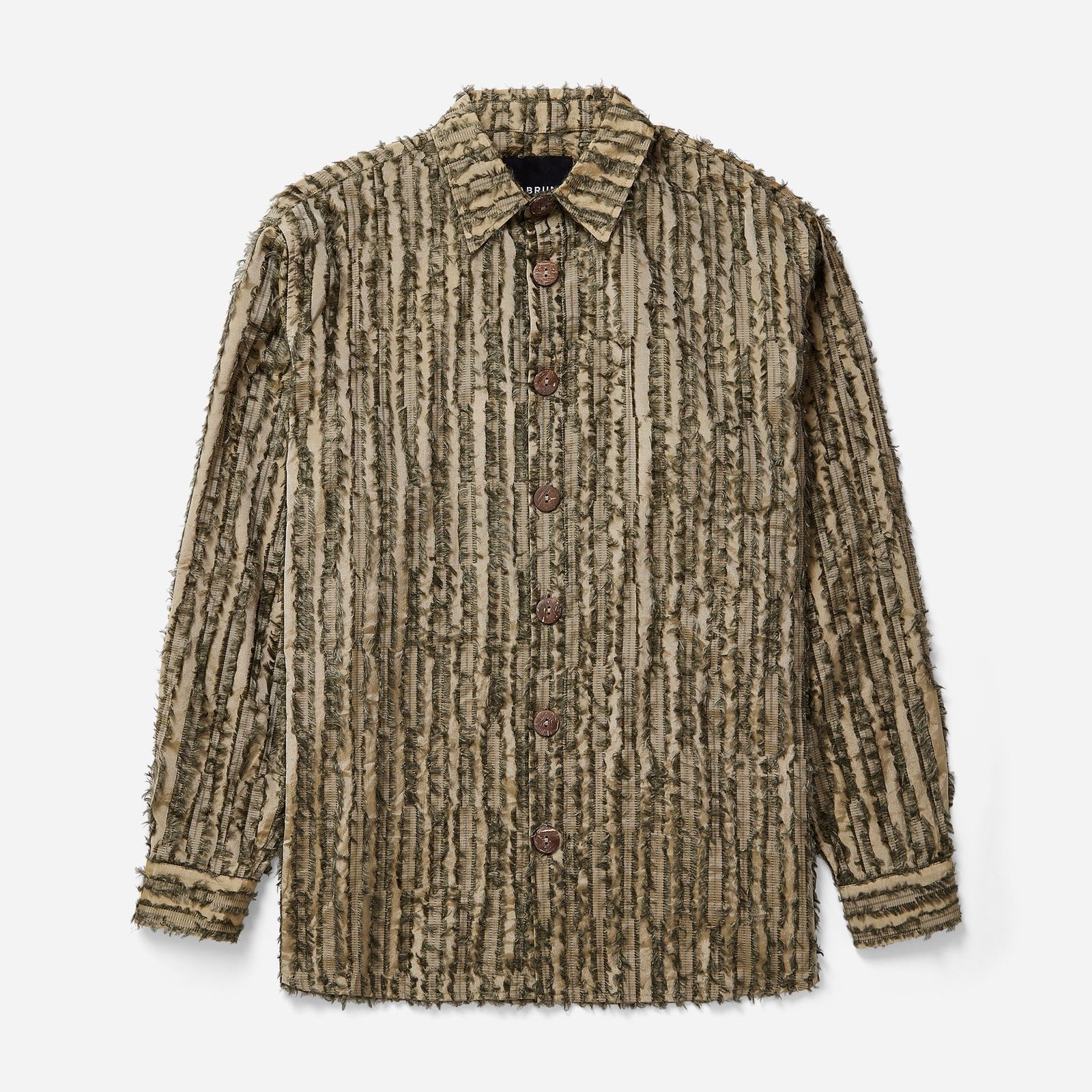 Olive Frayed Striped Shirt