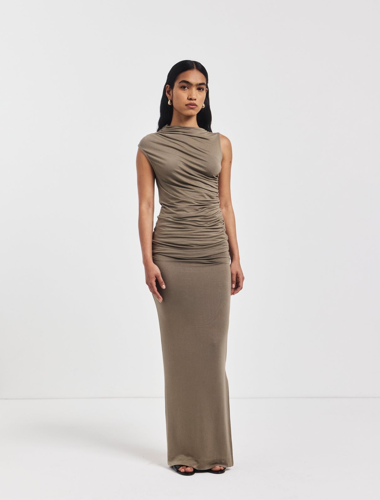 Leah Ruched Maxi Skirt In Sage