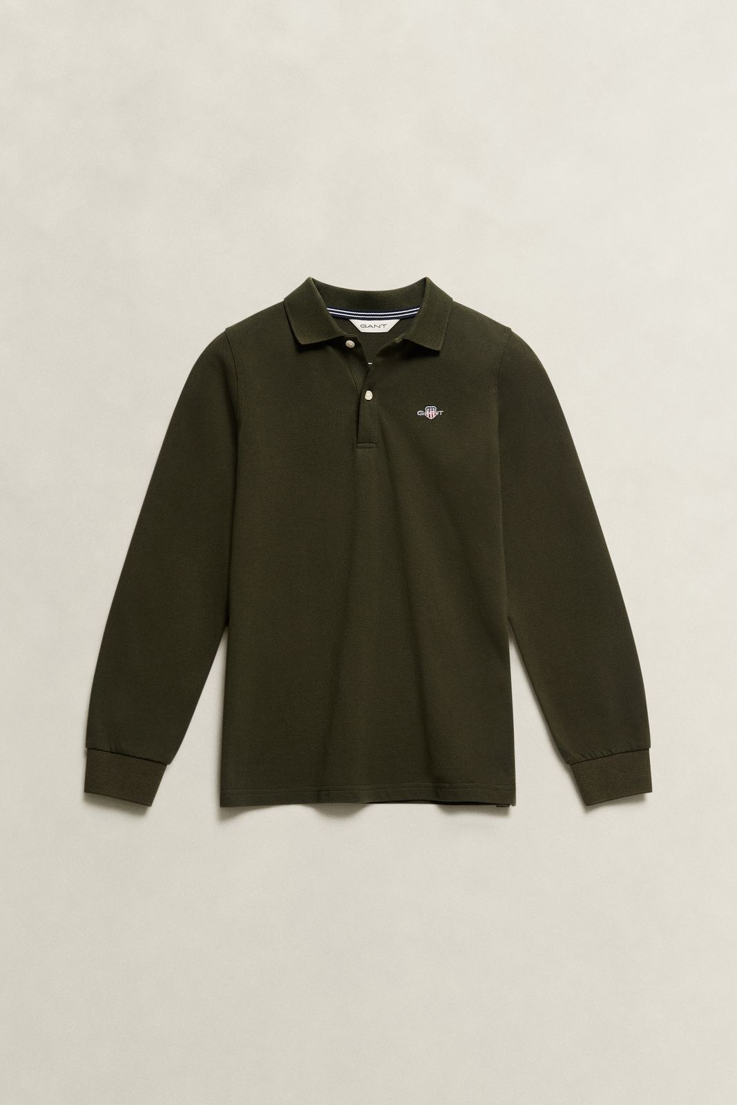 Teen Boys Shield Long Sleeve Polo Shirt - DARK MOSS GREEN